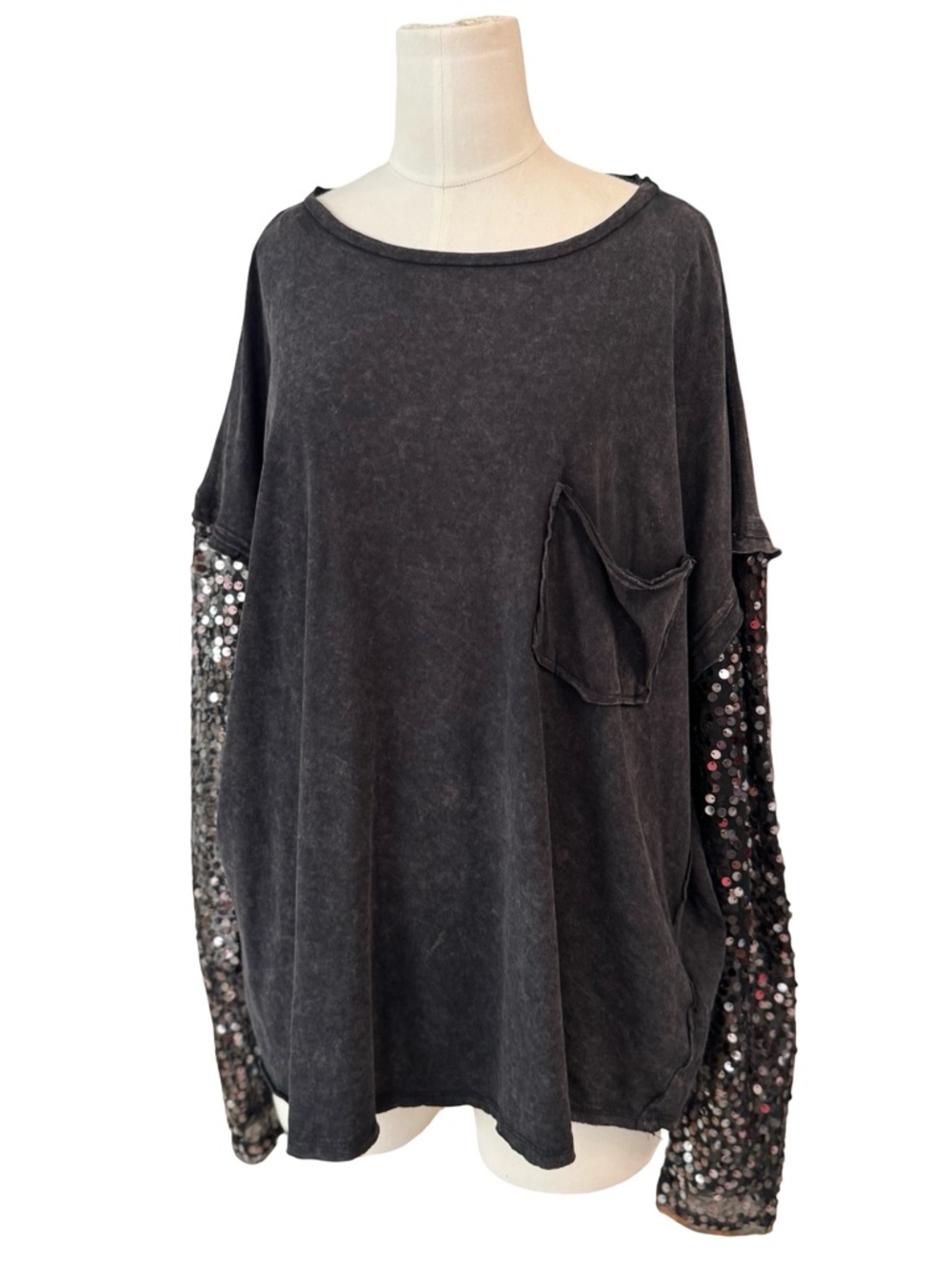 FREE PEOPLE Sequin Sleeve CELINE Tee XL - Picture 5 of 12
